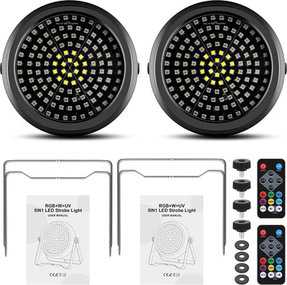 Strobe Lights for Halloween,2Pack 30W 126LEDs RGB+W+UV DJ Strobe Lights with Wireless Remote Control DMX512 Sound Activated DJ Stage Par Can Uplights for Wedding Party Club Christmas Lighting