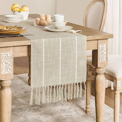 ZeeMart Farmhouse Braided Striped Table Runner, Rustic Beige Table Runners 108 - Image 2
