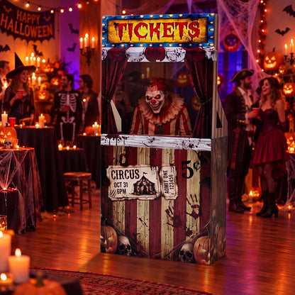 Circus Halloween Decorations Creepy Clown Carnival Ticket Booth Photo Prop