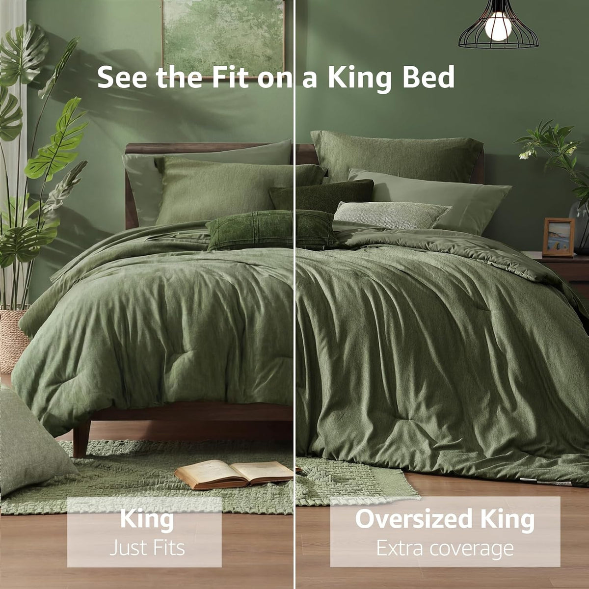 monbix king size comforter set olive green 7, close-up detail