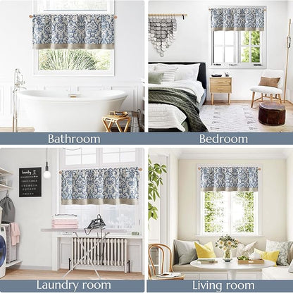jinchan Linen Valance Curtain for Kitchen Vintage Damask Floral Blackout - Image 7