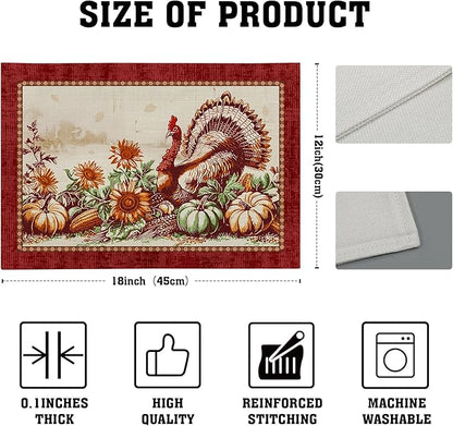 Giwawa 4PCs Thanksgiving Placemats 12x18 Inch Fall Harvest Turkey Autumn - Image 4