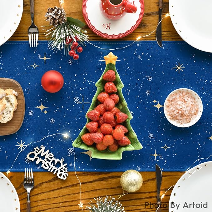Artoid Mode Xmas Trees Merry Christmas Table Runner, Seasonal Winter Blue - Image 4
