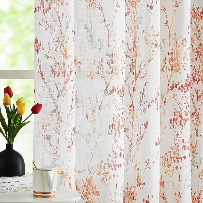 Branch Sheer White Curtains 96inch Long Red Tree Branch Semi Sheer Curtains by Treatmentex