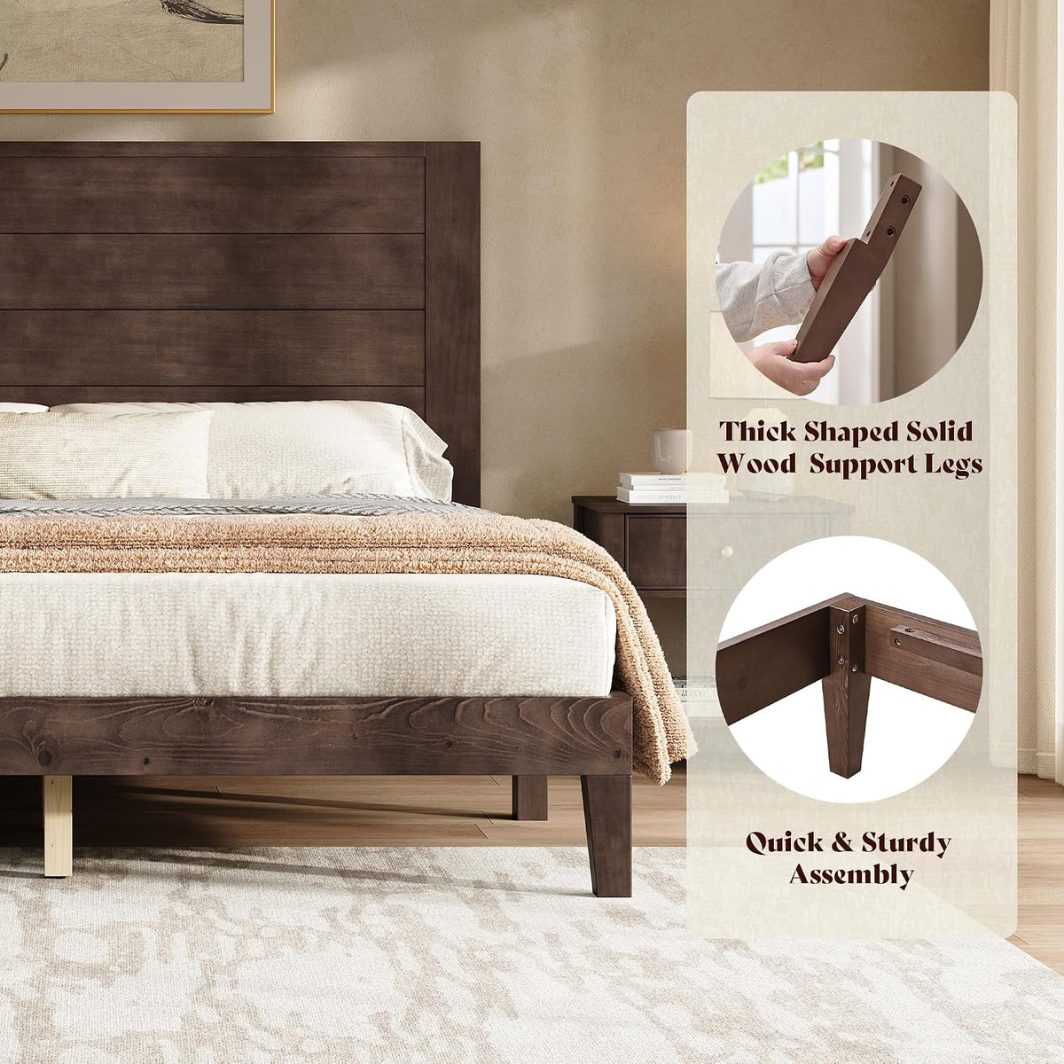 amerlife queen size solid wood bed frame with, package contents