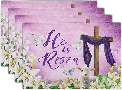 Giwawa He is Risen Placemats, Easter Cross Lamb Linen Washable Place Mat by Giwawa
