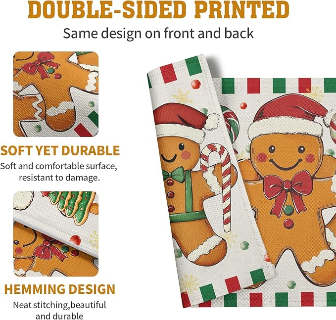 Gingerbread Man Christmas Placemats Set of 4 Candy Cane Xmas Seasonal Holiday - Image 5