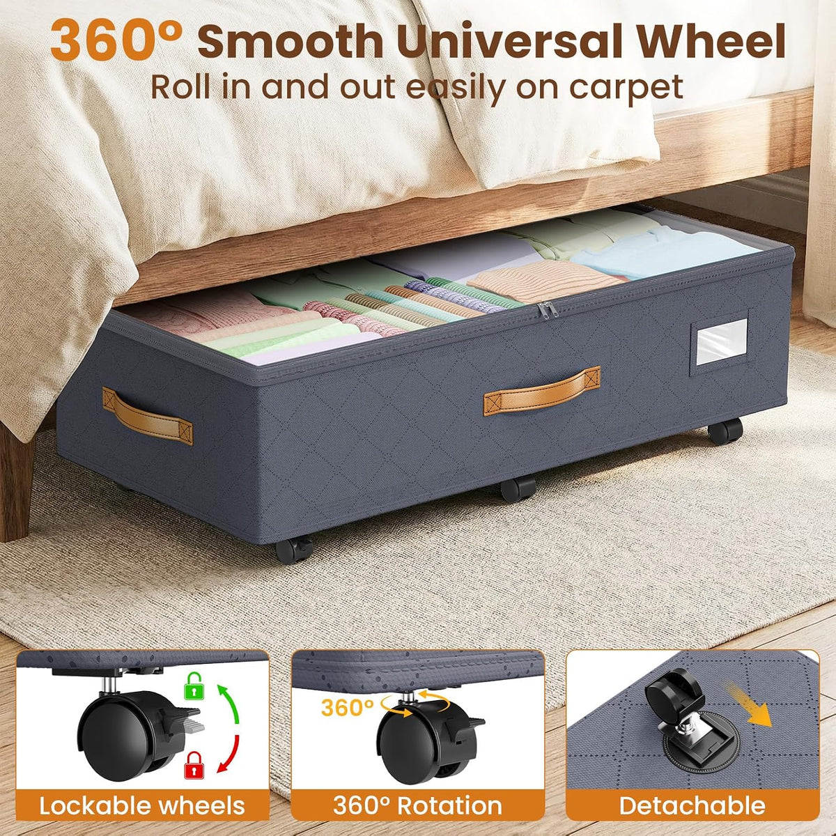 budding joy 80l 2 pack adjustable under bed, close-up detail