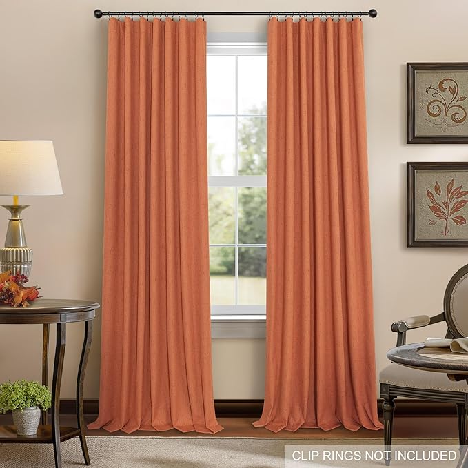 Burnt Orange 100% Blackout Window Curtain Panels Light Blocking Linen Boho - Image 9