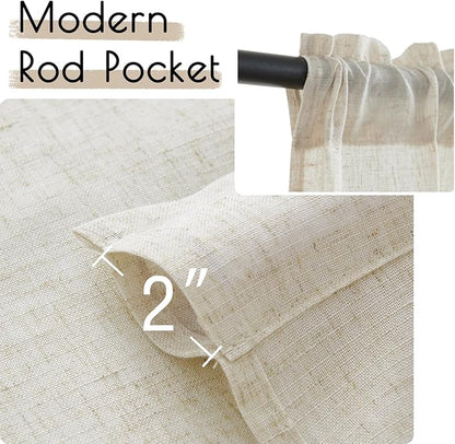 jinchan Beige Kitchen Curtains Linen Tier Curtains 36 Inch Farmhouse Cafe Drapes - Image 8