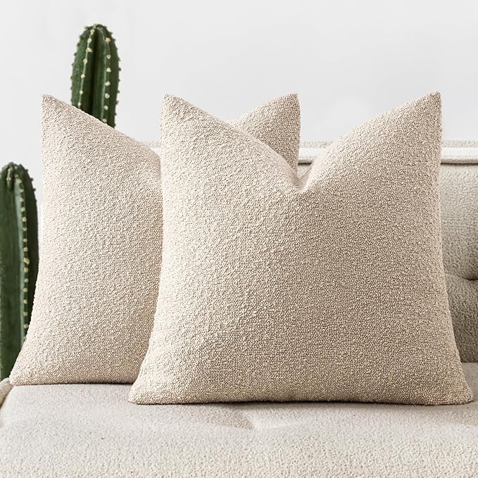 Woaboy Pack of 2 18x18 Inch Decorative Boucle Throw Pillow Covers Textured by Woaboy