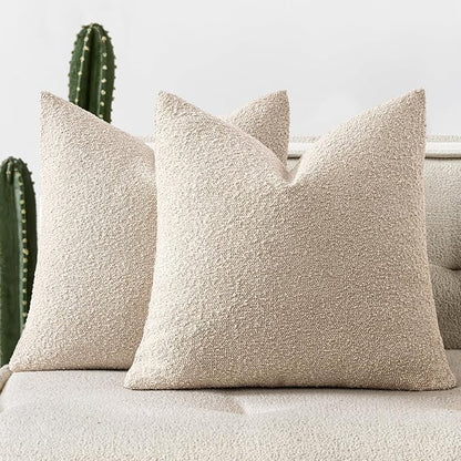 Woaboy Pack of 2 18x18 Inch Decorative Boucle Throw Pillow Covers Textured by Woaboy