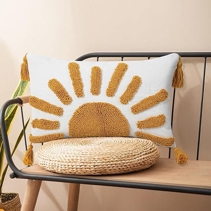 Adabana Boho Decorative Throw Pillow Covers 12x20 Lumbar Tufted Yellow Sun - Image 4