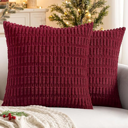 MIULEE Pack of 2 Christmas Burgundy Corduroy Decorative Pillow Covers 12x12 by MIULEE