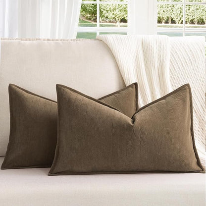 ZWJD Brown Pillow Covers 12x20 Set of 2 Chenille Throw Pillow Covers by ZWJD