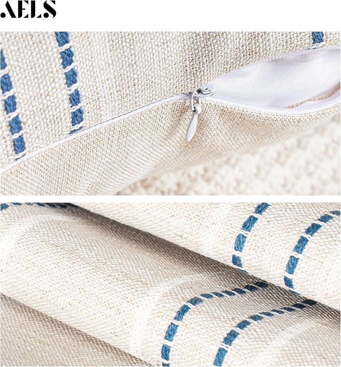 AELS 20x20 Decorative Farmhouse Linen Throw Pillow Covers, Boho Textured Pillow - Image 4