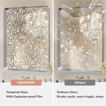 ushower brushed nickel bathroom mirrors 24"x36" 2 pack, close-up detail