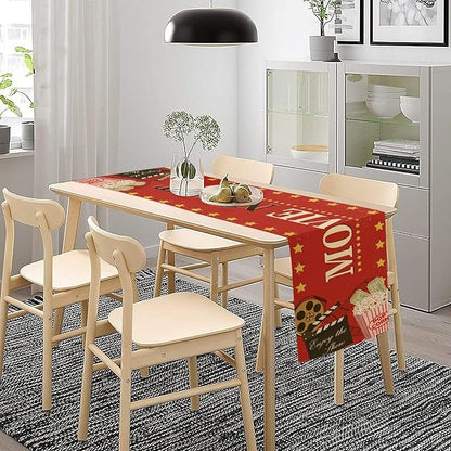 Movie Night Table Runner Old Fashion Film Reels Popcorn Table Decor Movie - Image 3