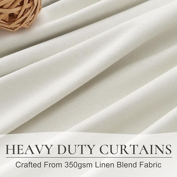 Beige White Cute Blackout Pleated Curtains 86 Inches Long 2 Pack, Insulated - Image 5