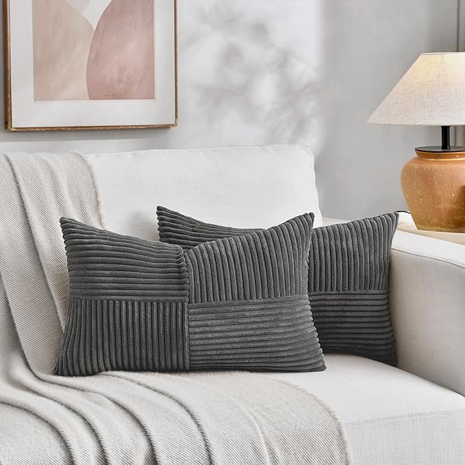 Fancy Homi 2 Packs Dark Gray Long Lumbar Decorative Throw Pillow Covers 16x24 - Image 5