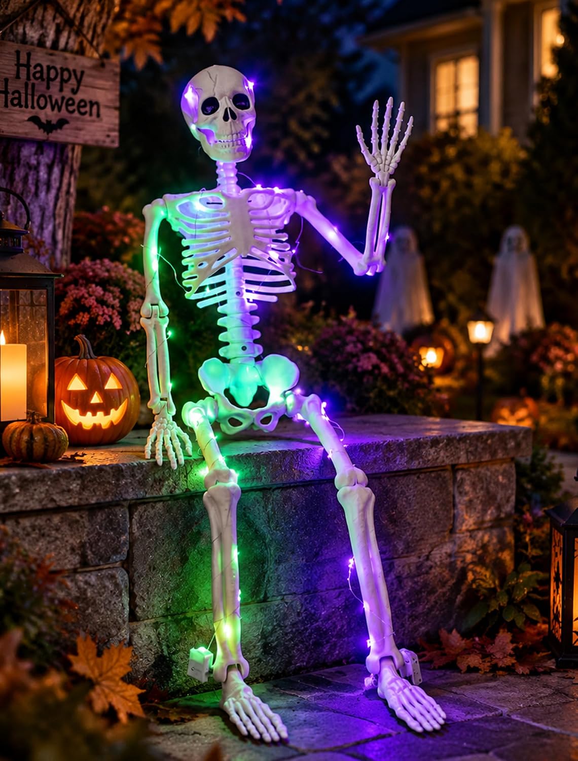 3 FT Light up Skeleton Halloween Decor: 36inch Posable Skeleton for Outdoor