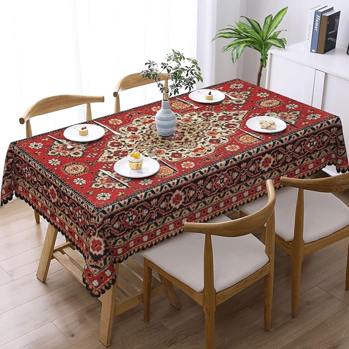Royal Red Moroccan Tablecloth Old Red Persian Carpet Texture Abstract Table - Image 2