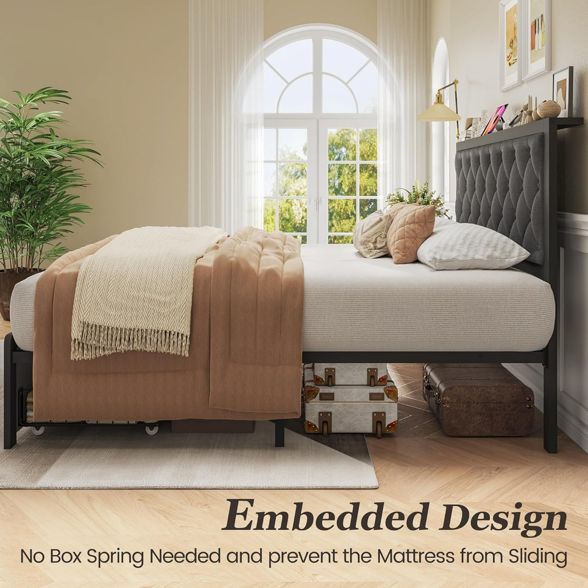 fluest twin bed frame with storage drawer, upholstered, package contents