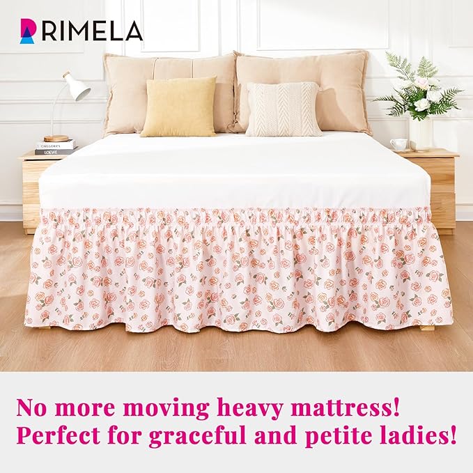 RIMELA Pastel Rose Bed Skirt Queen Size 15 Inch Drop, Elastic Bed Skirting - Image 3