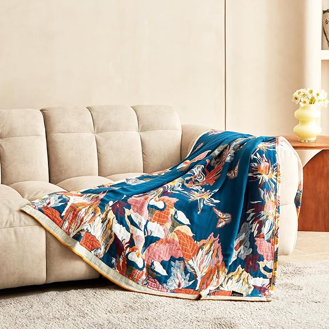 MSGKV Boho Throw Blanket for Couch and Sofa Cotton Cover for Living Room Floral - Image 5