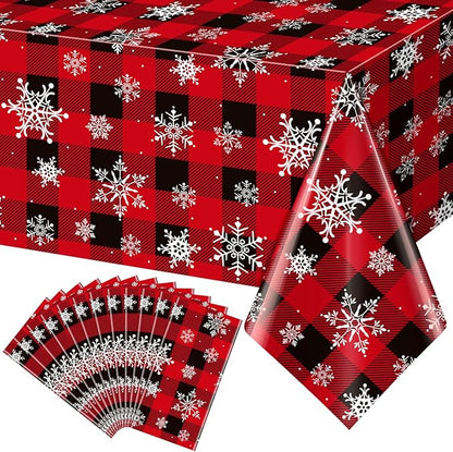 12 Pieces Red and Black Buffalo Plaid Merry Christmas Party Tablecloth by JectivsPartyDecorations