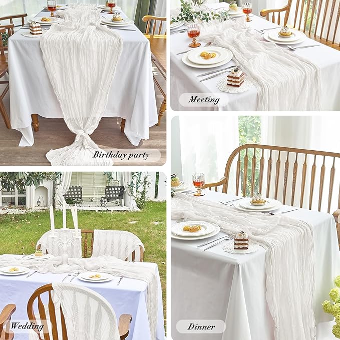 IVAPUPU 4 Pcs Cheesecloth Table Runner - 10ft Ivory White Boho Gauze Cheese - Image 6