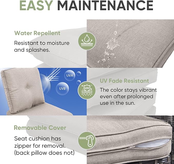 Outdoor Chair Cushion Set of 2, Waterproof Outdoor Seat Cushions 25x22 - Image 4