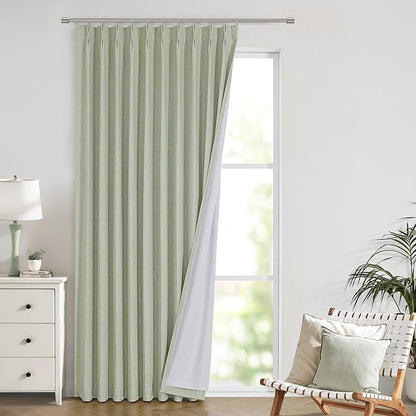 Vision Home Soft Green Pinch Pleated Full Blackout Curtains Linen Blended Room - Image 8