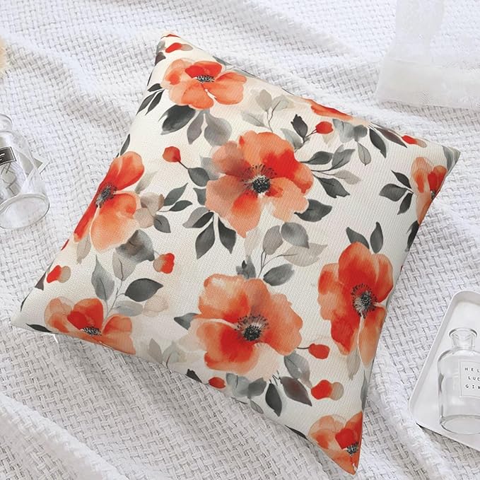 Fall Burnt Orange Floral Throw Pillow Covers 18x18 Inch Set of 2, Modern - Image 5