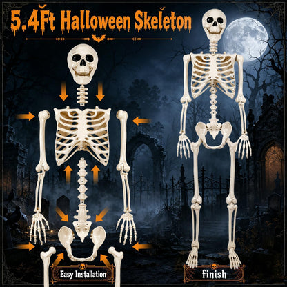 Halloween Skeletons Decorations Outdoor - 5.4FT Life Size Posable Skeletons