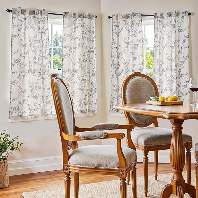 jinchan Floral Kitchen Curtains 54 Inch Linen Tier Curtains Farmhouse Cafe Half - Image 2