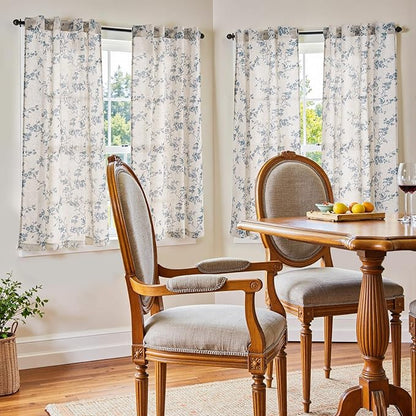 jinchan Floral Kitchen Curtains 54 Inch Linen Tier Curtains Farmhouse Cafe Half - Image 2