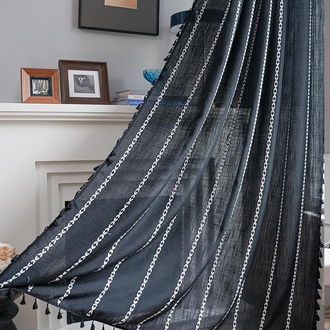 ColorBird Black Curtains Boho Drapes 84 Inches Long by ColorBird