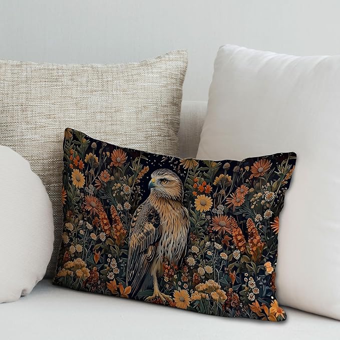 Boho Moody Eagle Floral Pillow Covers 12x20, Dark Academia Room Decor, Dark - Image 3