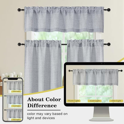 Grey Kitchen Curtains 24 Inch Length 2 Panels, Light Filtering Faux Linen - Image 7