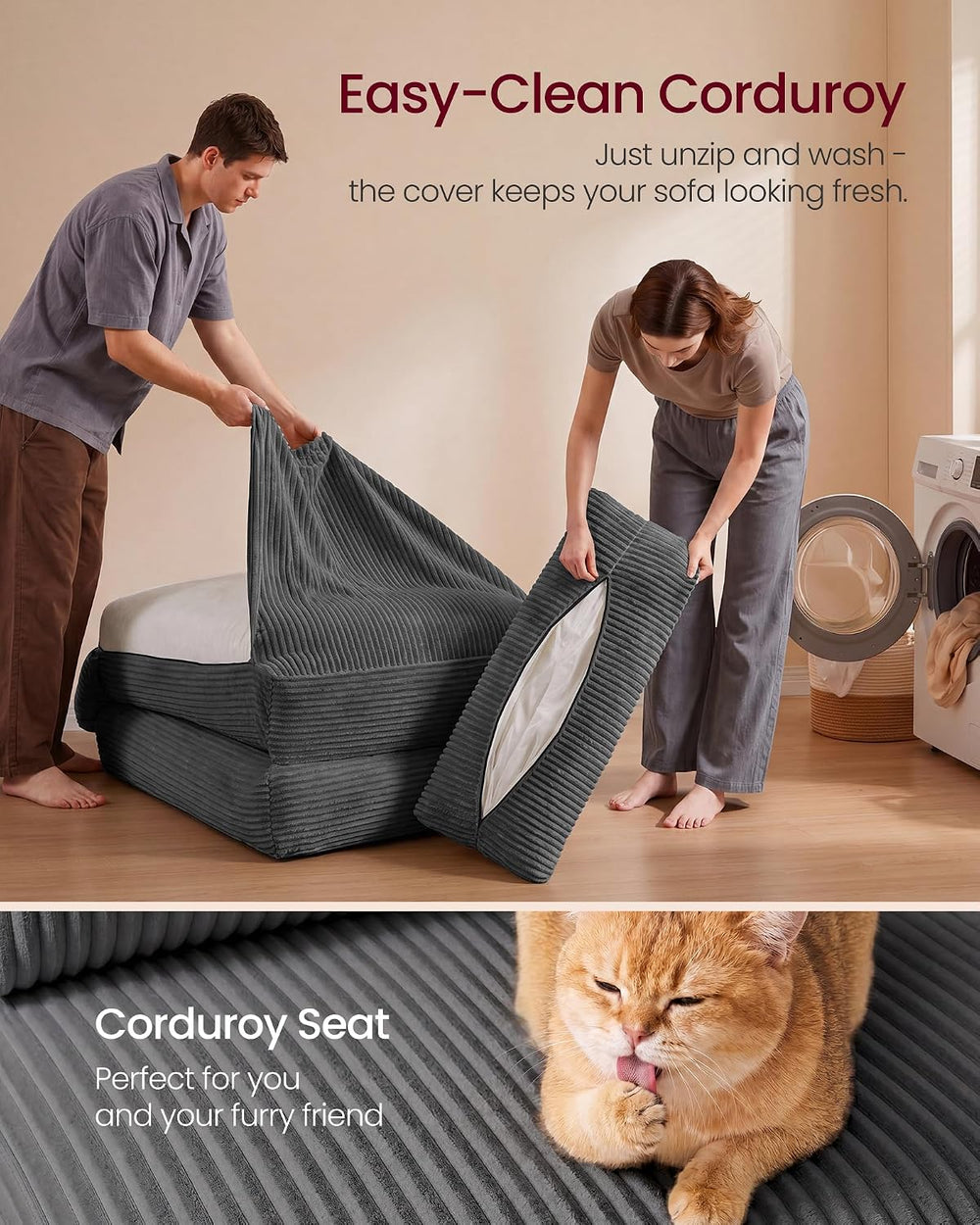 VASAGLE Folding Sofa Bed, Convertible Chair Bed with Pillow, Sleeper Chair