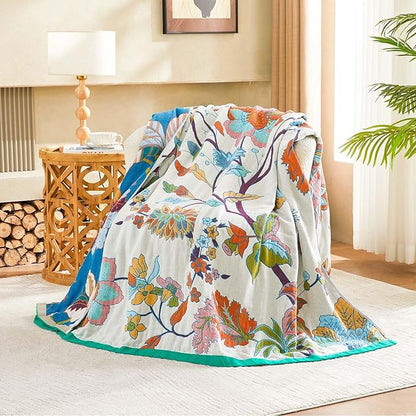 Summer Throw Blanket, 100% Cotton Muslin Breathable Woven, Farmhouse Decorative - Image 2