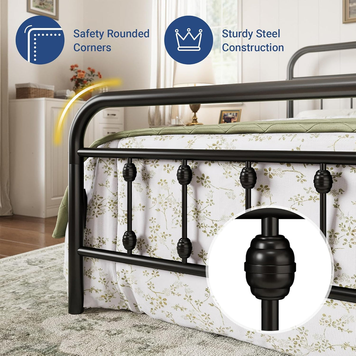 allewie 14 inches twin size metal platform bed showing dimensions