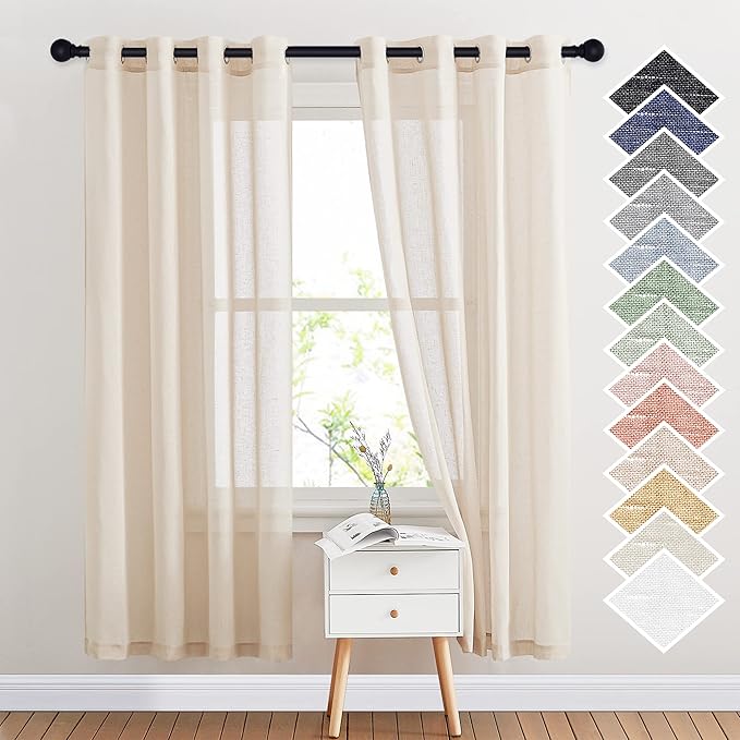 NICETOWN Natural Open Linen Weave Flax Sheer Window Curtains, Ring Top by NICETOWN