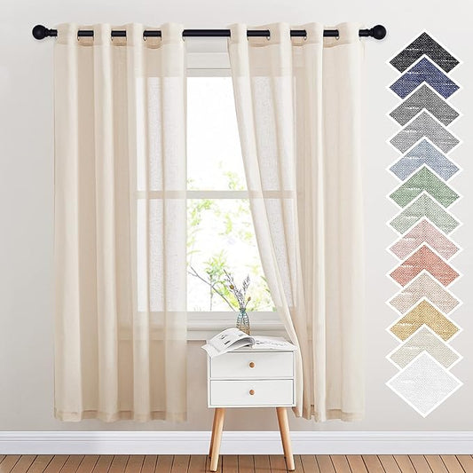 NICETOWN Natural Open Linen Weave Flax Sheer Window Curtains, Ring Top by NICETOWN