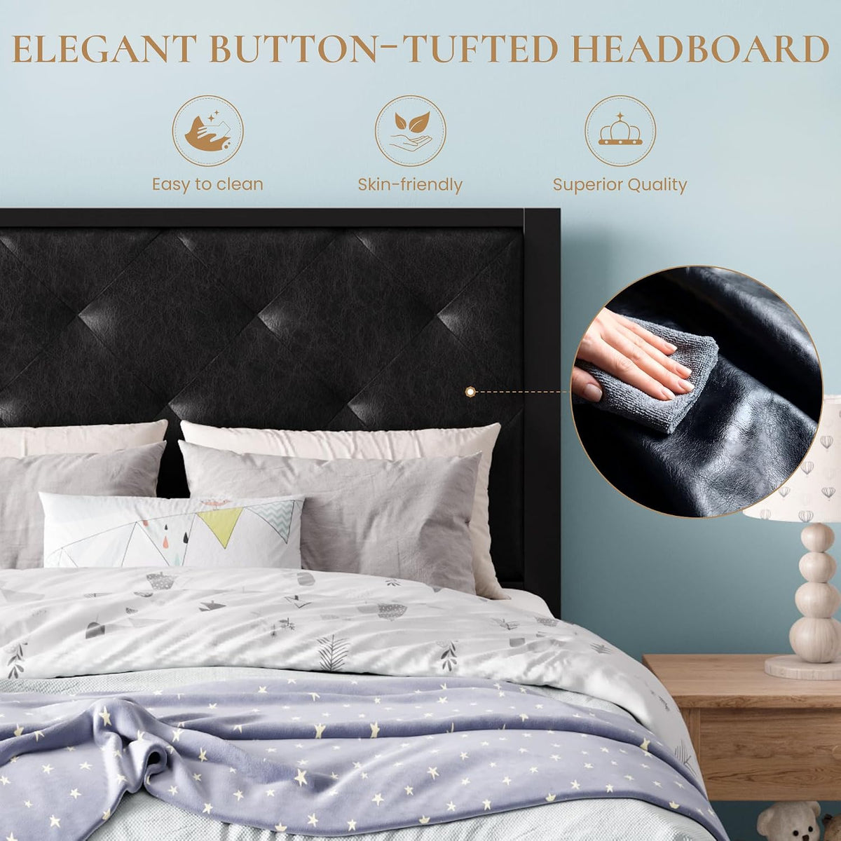 sha cerlin twin size metal bed frame with, close-up detail