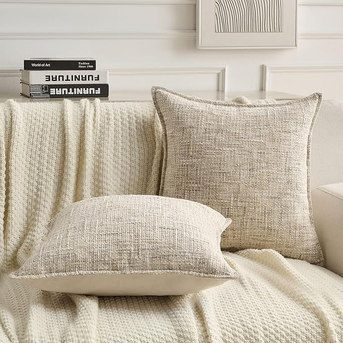 FUTEI Beige Decorative Throw Pillow Covers 18x18 Inch Set of 2, Soft Chenille - Image 5