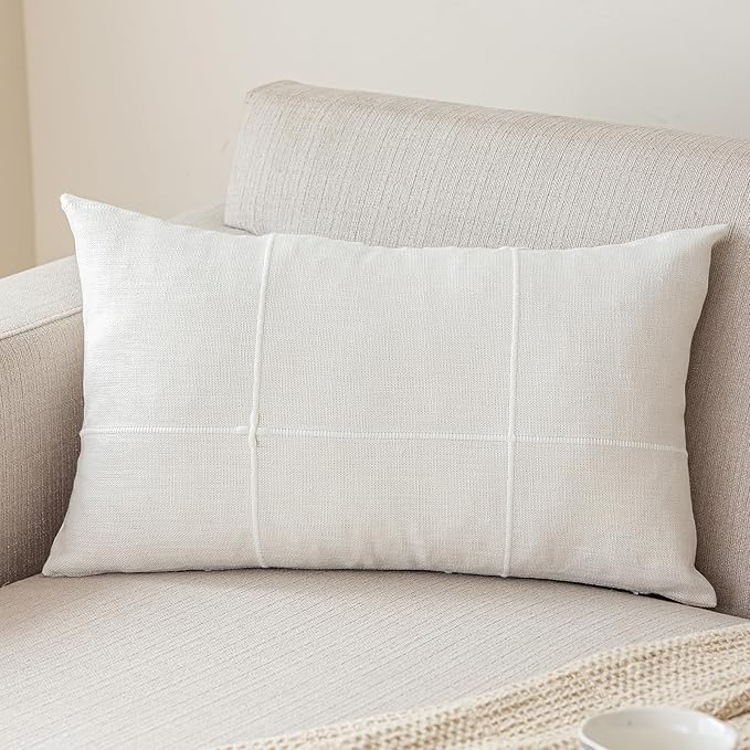 vctops Rustic Lattice Cotton Linen Decorative Throw Pillow Cover Embroidery - Image 2