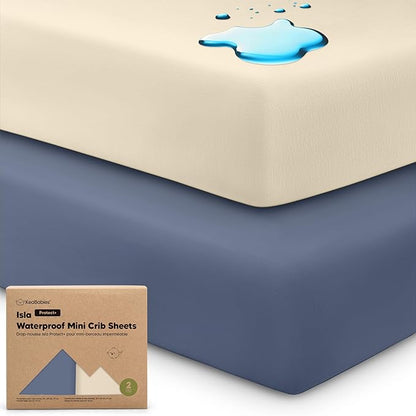 2-Pack Waterproof Pack and Play Sheets, Mini Crib Sheets Fitted by KeaBabies
