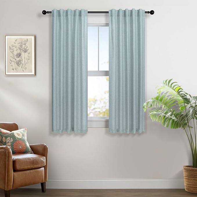 Seafoam Curtains 38 Inch Width for Kitchen 2 Panel Back Tab Rod Pocket Semi by Pitalk